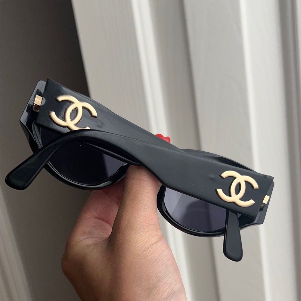 CHANEL Black Sunglasses with Gold Accents